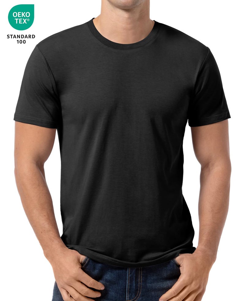 QUALFORT Men's Ultra Soft Cotton Blend T-Shirt Classic Fit Lightweight Cooling Short Sleeve Casual Basic Shirt Black Large - Image 3